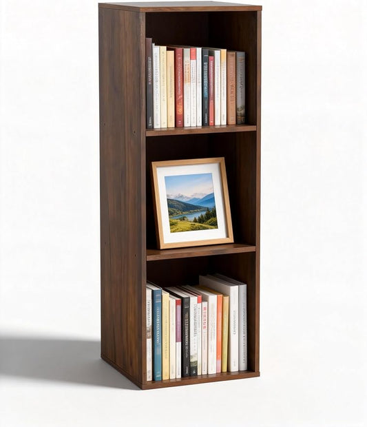 3 Cube Storage Organizer, 3Tier Cube Low Bookcase Freestanding Storage Display Organizer, Three-Cubes Open Shelf Bookshelf for Home Office (Dark Walnut,Black Walnut, 3-Cube)