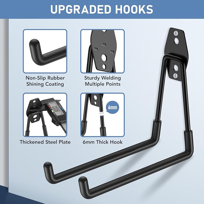 Garage Hooks, Anti-Slip Heavy Duty Wall Mount Hooks, 42-Pack | Hanging Storage for Bikes, Ladders, Hoses, Ropes, Garden Tools - For Warehouse, Workshop, Shed, Shop, Yard