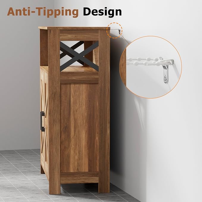 Homhedy Farmhouse Bathroom Storage Cabinet with Doors, Small Floor Cabinet | Toilet Paper Cabinet with Adjustable Shelf, Freestanding Storage Cabinet for Kitchen/Laundry/Living Room, 24"W, Rustic Walnut