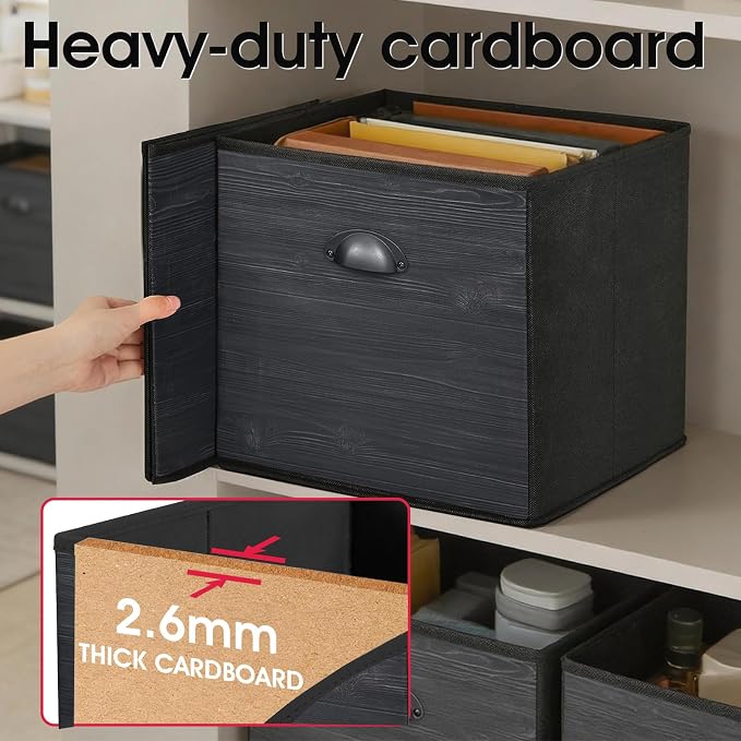 Faux Wood Grain Cube Storage Bins, 11x11 Inch Storage Cubes, Closet Cloth Baskets Box for Shelves, Set of 6