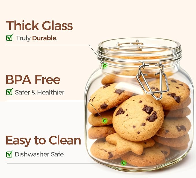 ComSaf Square Glass Pantry Jars with Airtight Lids 27 oz 6 Pack Spice Jar | Coffee sugar cookies, Snacks spices, Loose tea storage, Pantry organization, Kitchen cabinet storage, Countertop spice setup