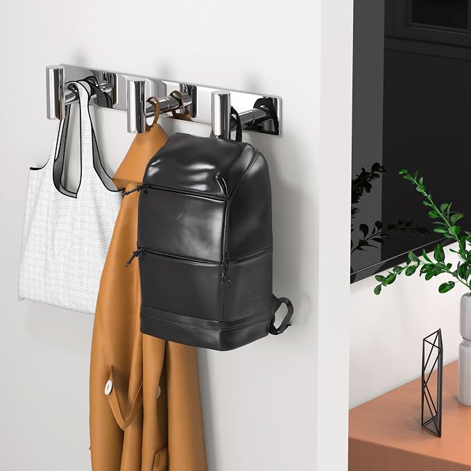 Wall Mounted Coat Rack-3 Hooks, Heavy Duty Stainless Steel Wall Hooks for Towel Coat Bag, Hat Rack Hanger Coat Hooks Towel Racks for Bathroom Entryway Kitchen Hotel (Glossy Chrome, 1 Pack)