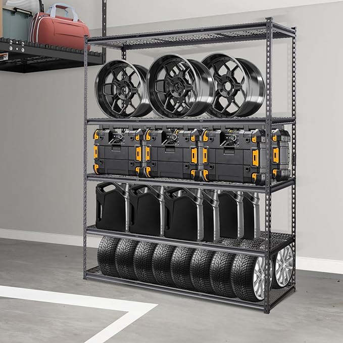 VEVOR Storage Shelving Unit 5-Tier Adjustable 2000 lbs Capacity Black | Heavy Duty Garage Shelves Metal Organizer Wire Rack, 60" x 24" x 78" for Kitchen Pantry Basement Bathroom Laundry Closet