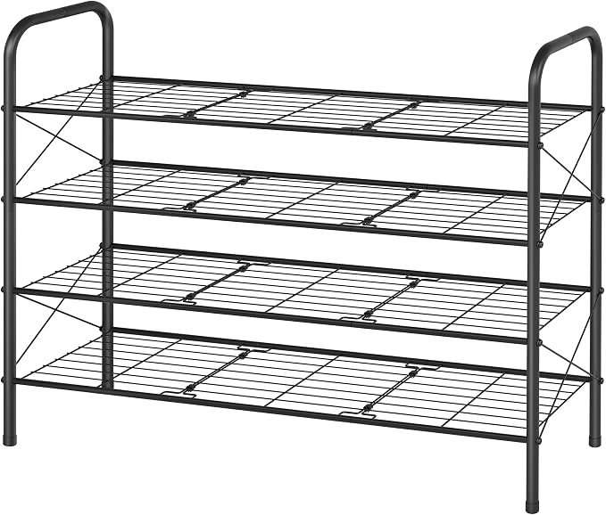 Hoctieon 4 Tier Mesh Style Shoe Rack, Entryway Shoe Shelf, Shoe Storage Organizer, Shoe Rack for Closet, Space Save for Bathroom, Garage, Hallway, Bedroom, Living Room, Black