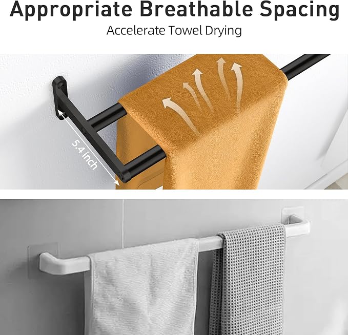 KLJKPA Double Towel Bar for Bathroom, 24 Inch Towel Rack, Matte Black | Heavy Duty Single Towel Rod, Space-Saving Hand Towel Holder, Toilet Kitchen Towel Storage, Rustproof, Stainless Steel