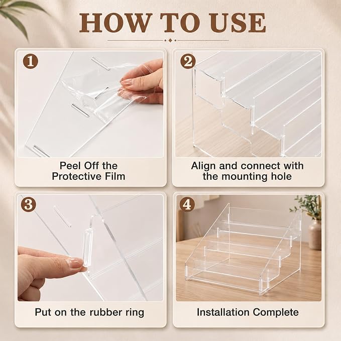 Novabright 4 Tier Acrylic Vitamin Organizer 14.2 x 11.6 x 7.9 Inches, Clear Pill Bottle Storage for Medicine Cabinet, Vitamin Storage Organizer for Kitchen Counter, Bathroom, Pantry