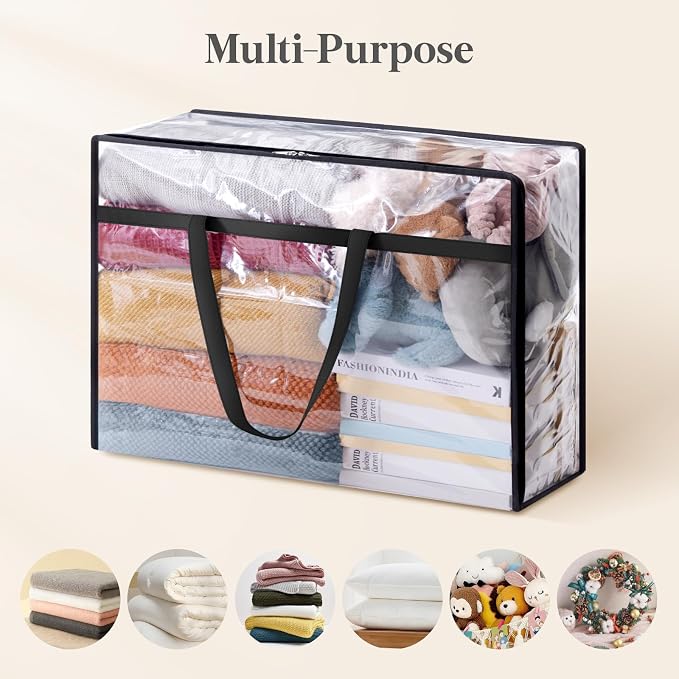 Lifewit 4 Pack Clear Clothes Storage Bags, 75L Plastic Blanket Storage Bag, Vinyl Foldable Moving Bags with Zipper, Closet Organizers and Storage Containers for Bedding, Duvet, Comforter