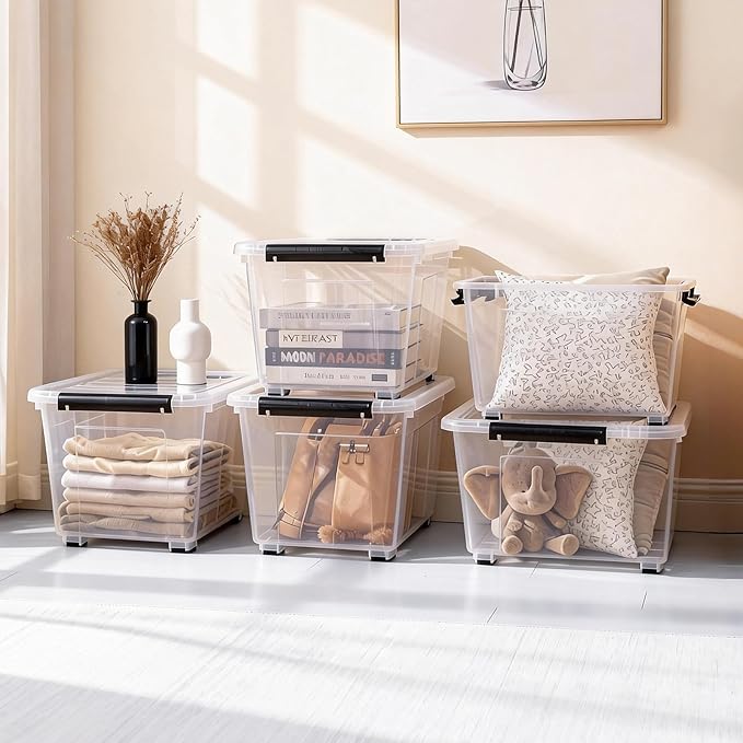 Citylife 54 Quart Large Clear Plastic Storage Bins with Lids 6-Pack | Stackable, Secure latching lids, Easy Find, Clothes Storage Bins for Closet Bedroom Garage