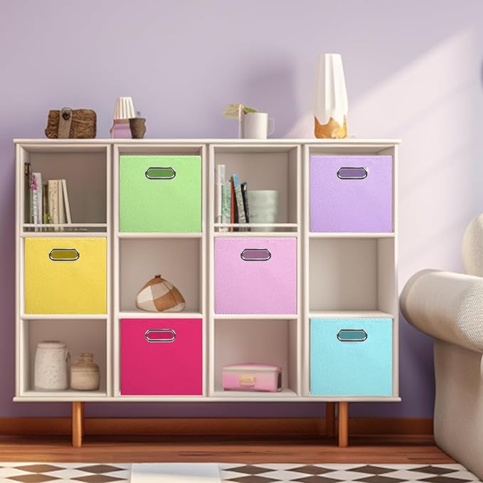 ShellKingdom Storage Bins, Foldable Fabric Storage Cubes with Metal Handle | Cloth Storage Organizer Drawer For Closet And Toys, 11 X 10.5 X 10.5 INCH, 6 Pack (6 Colors)