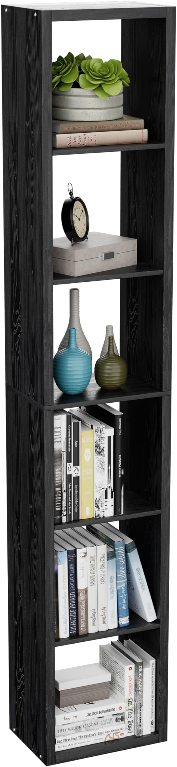 VDNEND Tall Cube Storage Organizer Bookcase, 6 Tier 11 inch Open Back Cubical Shelf with Thickened Border, Display Bookshelf for Living Room, Home Office, Sturdy Room (Black, 6 Cube,Vertical)