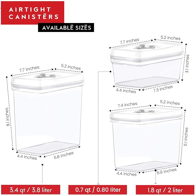 DWËLLZA KITCHEN Large Airtight Food Storage Containers with White Lids (3.8L, 0.8L) - Clear Plastic Bulk Food Pantry & Kitchen Storage Containers for Flour, Sugar 4 Pc BPA-Free, Keeps Fresh & Dry