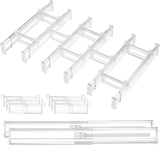 Vtopmart 2.36” Drawer Dividers with Expandable Inserts, 12.8"-22.3" Adjustable Kitchen Drawer Organizer, Clear Plastic Organizer Separator for Flatware, Utensil, Cutlery, 8 Dividers with 14 Inserts