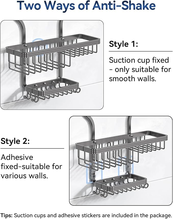 YASONIC Never Rust Shower Caddy Hanging, Aluminum Shower Racks for Inside Shower, 3-Tier Shower Organizer Hanging Over Shower Head with Hooks and Soap Holder, Grey