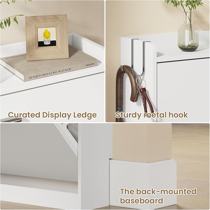 Modern Shoe Cabinet Organizer with 6 Flip Drawers, 47.2" W White | Freestanding shoe storage cabinet for entryway,foyer and hallway, space-saving flip drawers,Adjustable Shelves & 2 Hooks