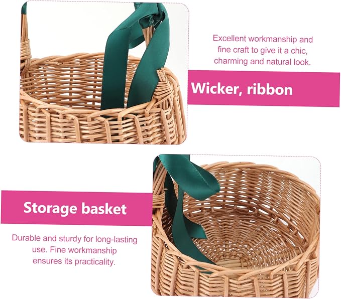 KICHOUSE Natural Rattan Woven Storage Basket Decorative Wicker Organizer for Home Beautiful Color Design for Storing Plants Flowers and Room and Bedroom Decor