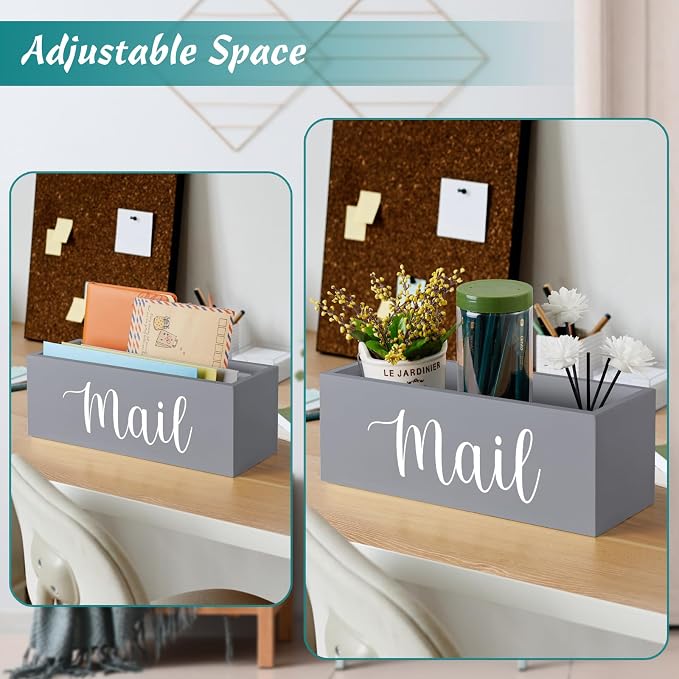 DRASTAR Mail Organizer Countertop, Mail Holder Wall Mount, Mail Sorter Organizer for Desk, Envelope Holder for Home Office (Gray, 2 Slots)