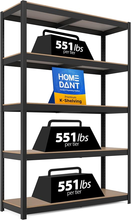 House Black 48.1" W 5 Tier Storage Shelves Garage Shelving Unit | Adjustable boltless metal shelving for pantry, closet, kitchen, basement, garage and warehouse