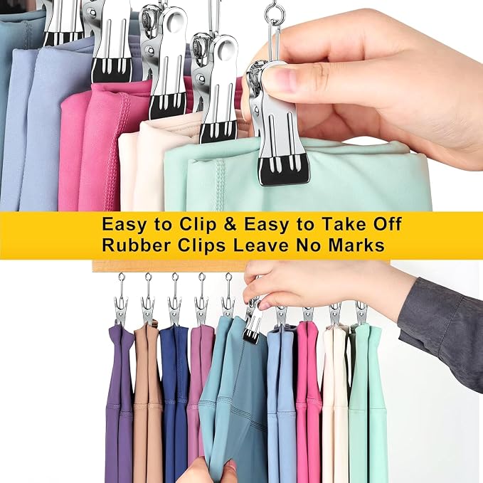 Legging Organizer for Closet, Pants Hangers with Clips | Holds 20 Leggings, Jeans, Hats, Shorts, Socks, 360° Rotating Space Saving Hanging Clothes Organizer and Storage 2Pcs