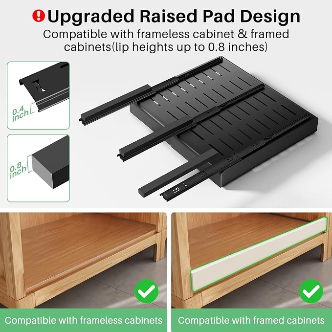 6 Pack Pull out Cabinet Organizer, Expandable(12"-20") Heavy Duty Slide out Drawer Fixed with Adhesive Nano Film for Pots, Roll out Shelf Storage for Kitchen Organization, Pantry, Bathroom(Black)