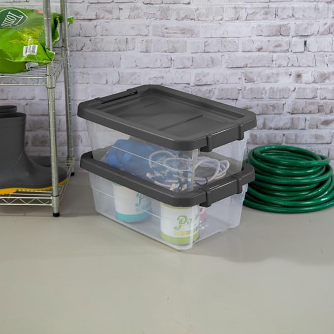 Sterilite Modular Stacker Box with Latching Lid, 16 Quart, 12-Pack | Clear Plastic Storage Bins - Stackable Organizing Container Boxes for Closet, Bathroom, and Office