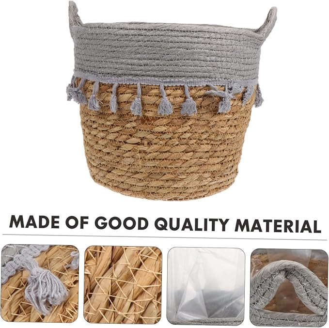 POPETPOP 1Pc Woven Flower Basket Stylish Home Decorative Storage Basket Lightweight Portable for Living Room Bedroom Office Handcrafted Natural Material