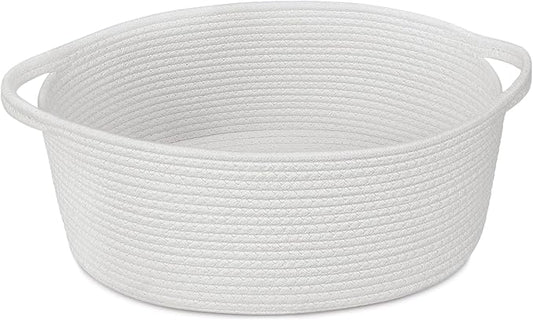 Goodpick Medium Woven Rope Gift Basket Empty, 13.6"x 10"x 6", White | Storage Basket with Handles for Baby Shower & Toys, Fits Living Room Bathroom Organizer, Versatile Dog Toy Storage Bin
