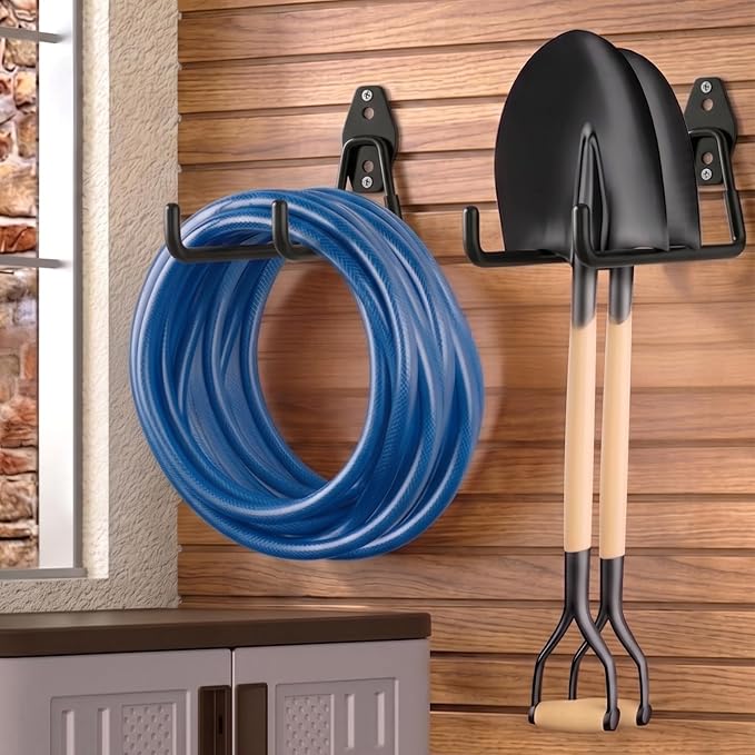 Garage Hooks Heavy Duty, 4 Pack Large 7.5 Inch Ladder Hooks Black | Steel Garage Storage Hooks, For Hanging Bikes, Tools, Chairs, Hoses, Ropes and Other Bulk Items, With Anti-Slip Coating
