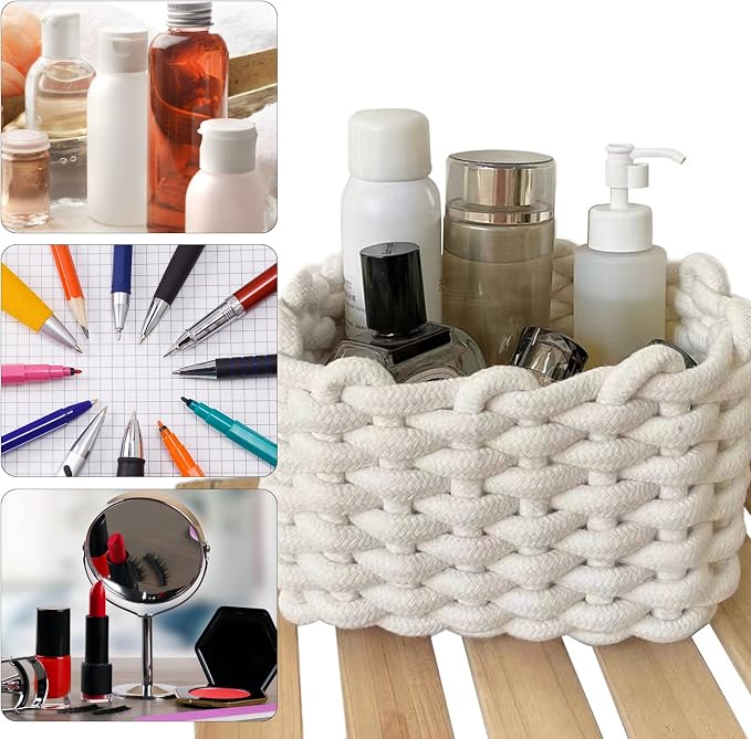 Small Storage Decorative Basket, Cotton Rope Woven Shelf Basket for Little Items, Cute Box Organizer for Baby Room, Nursery, Bedroom