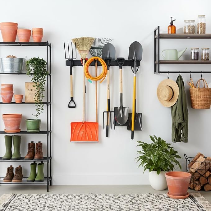 Aking Ace Garage Tool Organizer Wall Mount, 48-Inch Heavy Duty Garden Tool Rack for Shed, Holds 350lbs, Adjustable Storage Hanger for Shovel, Rake, and Power Tools