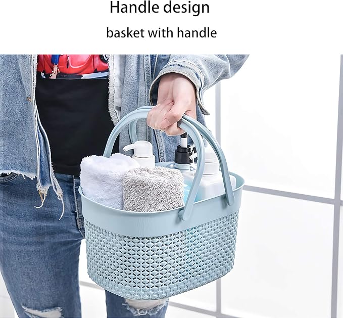 rejomiik Portable Plastic Shower Caddy Basket with Handles, Blue | Organizer Storage Tote Toiletry Bin for Bathroom, College Dorm Essentials, Kitchen, Camp, Gym
