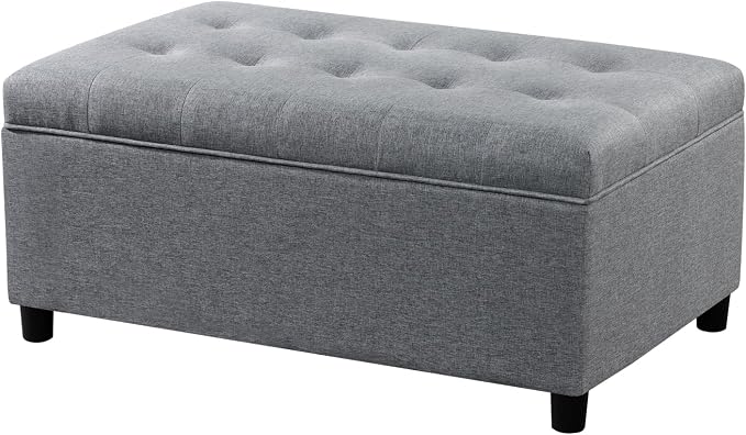 Joveco Rectangular Lift Top Storage Ottoman Bench,Linen Storage Bench for Living Room Entryway Bedroom,Linen Gray