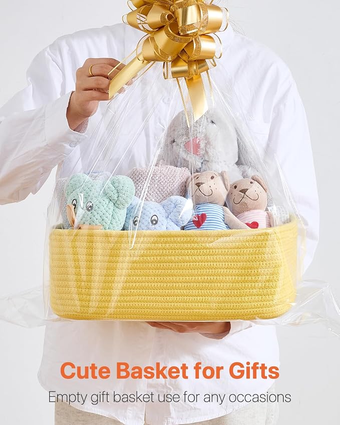 KALLAX Small Woven Storage Basket for Organizing, 13.5x9.5x5 inches, 3 Pack | Shelf baskets for closet organization, toy storage and home decor, Perfect as empty gift baskets for holidays, Yellow
