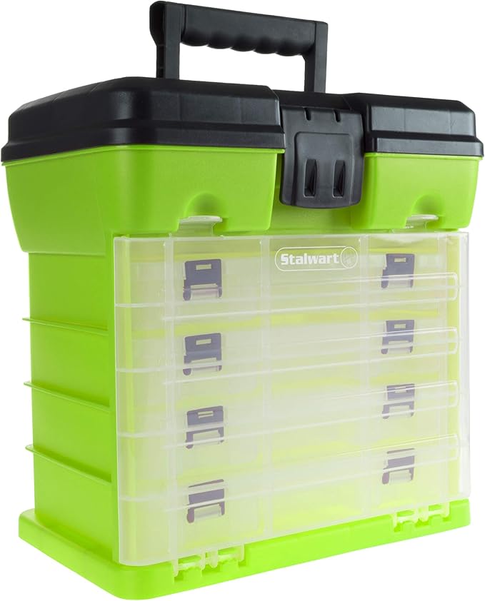 Portable Tool Box - Small Parts Organizer with Drawers and Customizable Compartments for Hardware, Fishing Tackle, Beads or Crafts by Stalwart (Green)