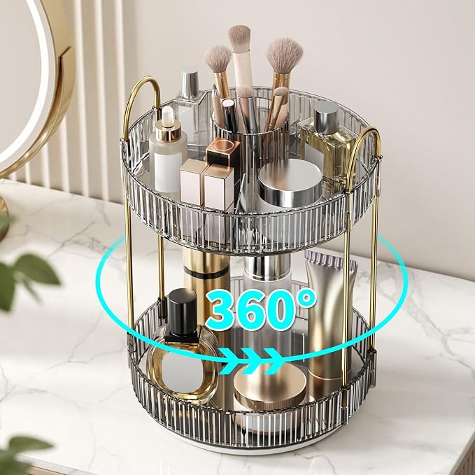 360° Rotating Makeup Organizer, Large Capacity Skincare & Cosmetics Tray | Skincare & Makeup Holder, Bathroom Counter Organizer, Spinning Storage Tray for Perfume, Dresser, Bedroom, Vanity Countertop