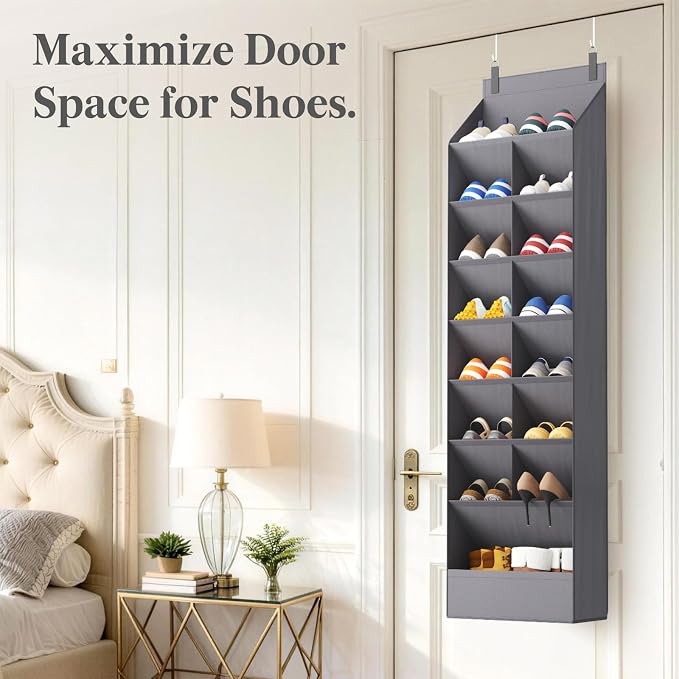 Lifewit 8 Tier Over the Door Shoe Organizer with 15 Large Deep Pockets, Fabric Hanging Shoes Shelf for Closet, Dorm Storage, Fit Up to 16 Pair Shoe Rack Holder for Sneakers, Boots, Gray