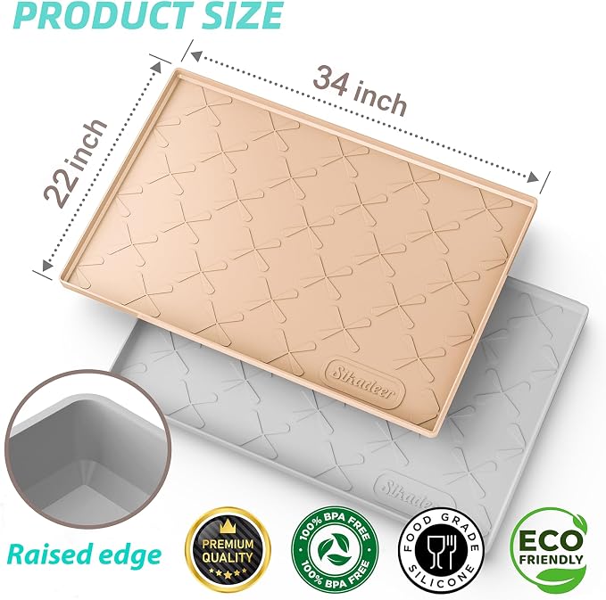 SIKADEER Waterproof Under Sink Mat Food-Grade Kitchen Shelf Liner 34" x 22" | Thick Raised Edge Cabinet Protector, BPA Free Kitchen Organizer and Storage, Non-Slip Dog & Cat Mat, Silicone Drying Mat