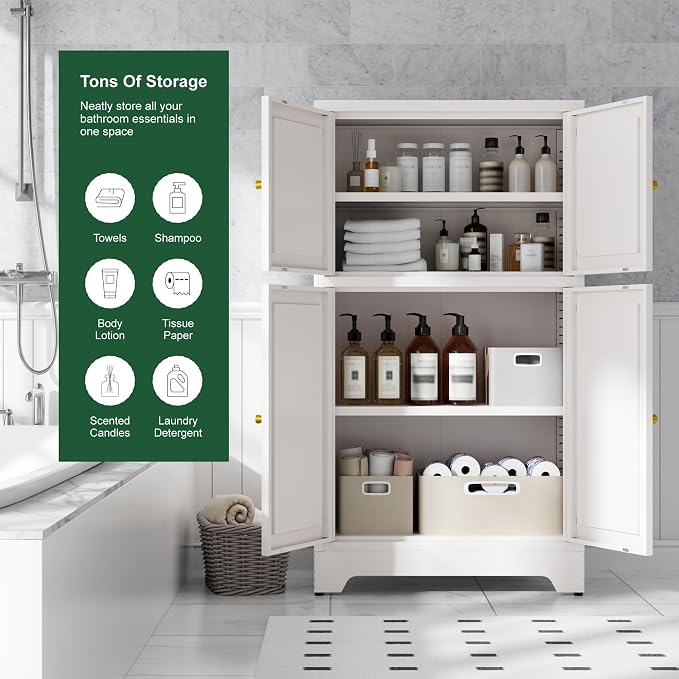Bevivog Metal Locker Storage Cabinet,Home Accent Cabinets with 4 Doors and 2 Adjustable Shelves, Sideboard Coffee Bar Cabinets Small Pantry for Entryway, Bathroom, Kitchen,Living Room,Hallway