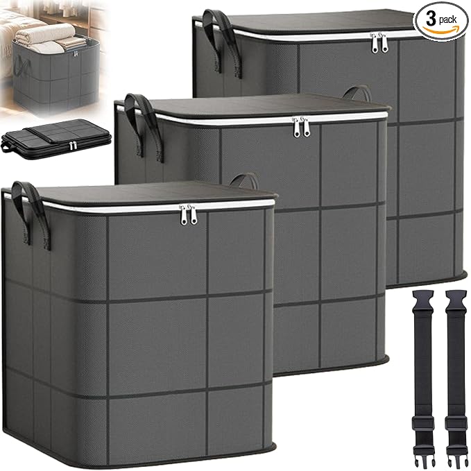 Spacious Moving Foldable Storage Bin with Reinforced Handles & Zipper，XL：3 | XXL Foldable Large Capacity Storage Bag for Bedding, Blankets and Seasonal Clothes