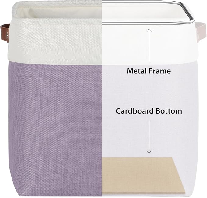 Univivi Cube Storage Bins,Fabric Storage Basket,13 inch,Purple,4 Pack | Large Capacity,Metal Frame,Hard Cardboard Bottom,Foldable,Linen Closet Baskets with PU Handles