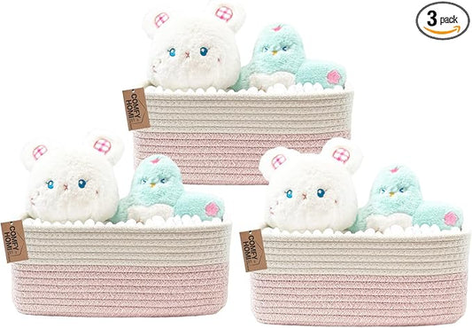COMFY HOMI 11.5"x7.5"x4.7" Storage Baskets for Organizing | Cotton Rope Woven Basket | Toy Storage Bin Box | Basket for Shelves, Closet Organizer Bin, Decorative Closet Shelf, 3 Pack,