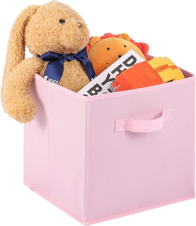 Stero Fabric Storage Bins 6 Pack Fun Colored Durable Storage Cubes with Handles Foldable Cube Baskets for Home, Kids Room, Closet and Toys Organization Pink