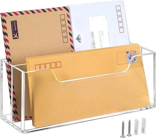 BEYGORM Acrylic Mail Organizer for #10 Envelopes, Wall-Mounted, 2-Slot | Clear, Hanging Mail Rack, Countertop Letter Holder, for Home & Office