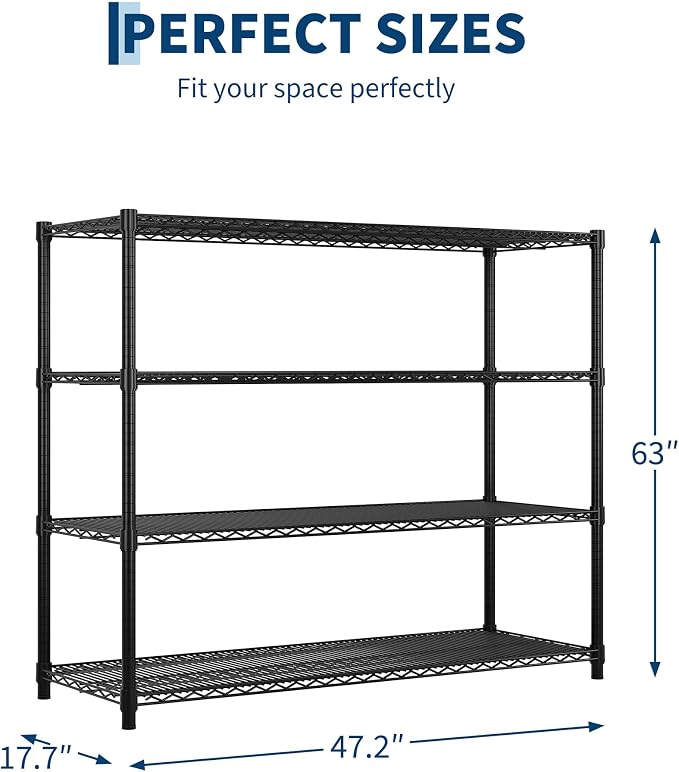Garvee 4-Tier Wire Shelving 2560LBS Heavy Duty Storage Shelves Garage Rack |