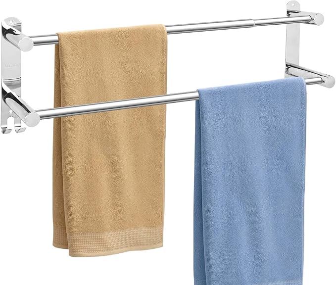 Stainless Steel Towel Bar, Adjustable Towel Racks for Bathroom | 28IN Adjustable Screw Mounting Towel Holder for Bathroom Wall, Tape Hook Bathroom Towel Rack,Towel Bar for Bathroom Wall