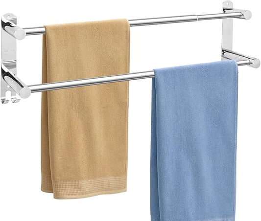 Stainless Steel Towel Bar, Adjustable Towel Racks for Bathroom | 28IN Adjustable Screw Mounting Towel Holder for Bathroom Wall, Tape Hook Bathroom Towel Rack,Towel Bar for Bathroom Wall