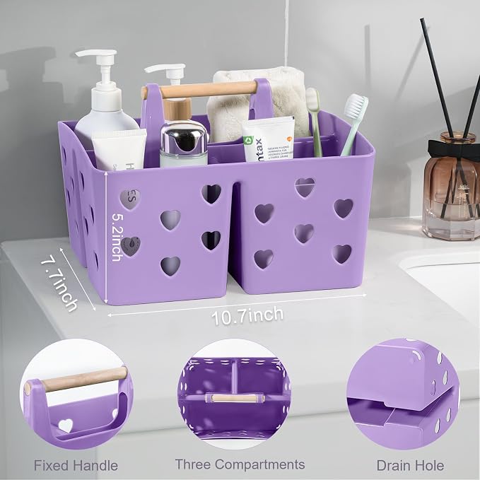 Portable Shower Caddy Plastic Shower Basket Organizer with Handle, Purple | Divided Bathroom Caddy Storage Cleanning Caddy Tote for College, Dorm Room, Kitchen