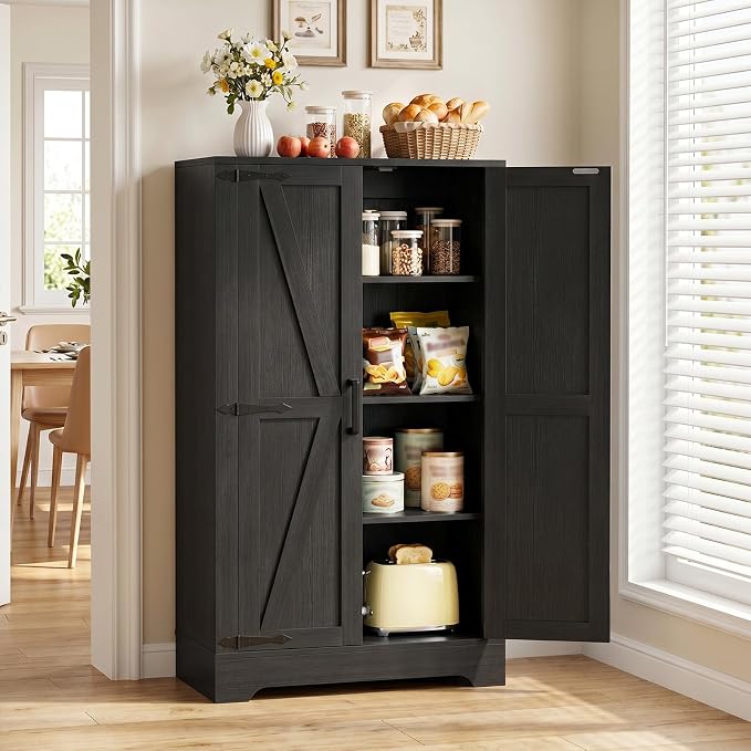 Unikito 43.3" Farmhouse Storage Cabinet with Doors and Adjustable Shelves | Wood Pantry Cabinet, Small Sideboard Cabinet, Short File Cabinet for Dining Room, Living Room, Bathroom, Home Office