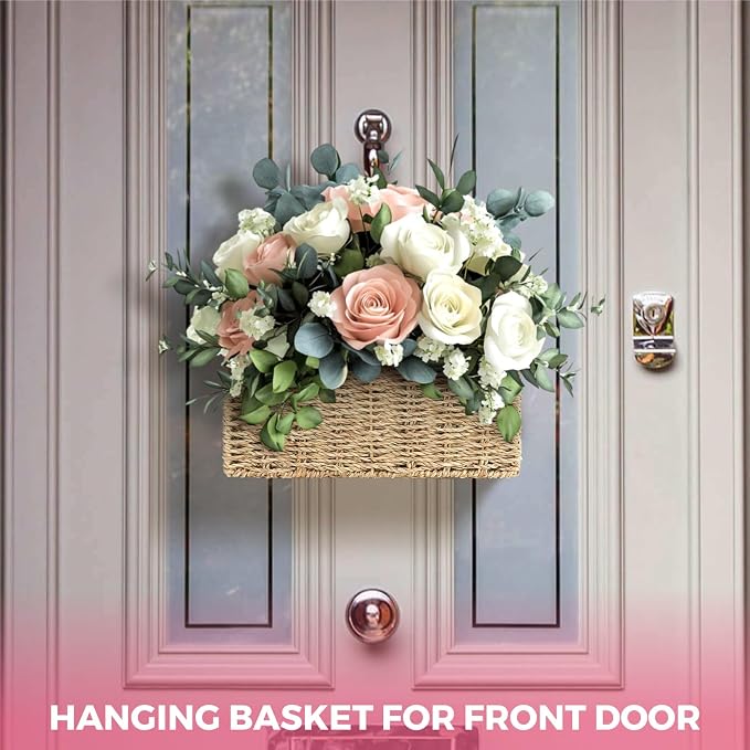 Handwoven Seagrass Wall Magazine Holder - Natural Hanging Organizer for Mail, Newspapers & Magazines, Books & Files - Decorative Boho Storage Basket for Entryway, Bathroom, Living Room, Office.