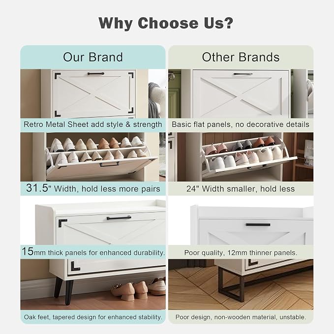 Barnyatoh Farmhouse Shoe Storage Cabinet with 2 Flip Drawers & Barn Door | Freestanding Hidden Slim Narrow Shoe Rack, Adjustable Shelves,Wood Shoes Organizer for Entryway, Foyer, Hallway,Walnut
