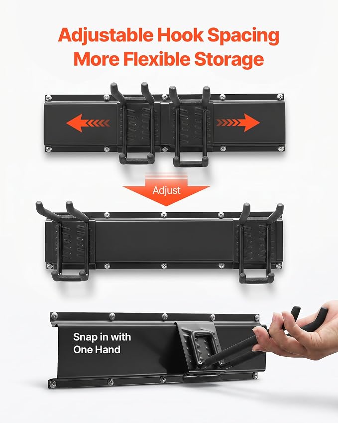 VEVOR Garage Tool Organizer 66 Inch 800 lbs Wall Mount Garden Tool Rack, Heavy Duty Garage Hanging Storage Rack Organization with 4 Rails and 10 Adjustable Hooks, for Yard Tools, Shovel, Rake, Shed